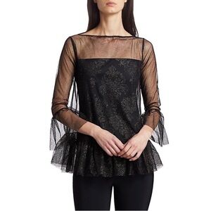 NWT Chiara Boni Deidre Illusion Shimmering Bell Sleeve Top
